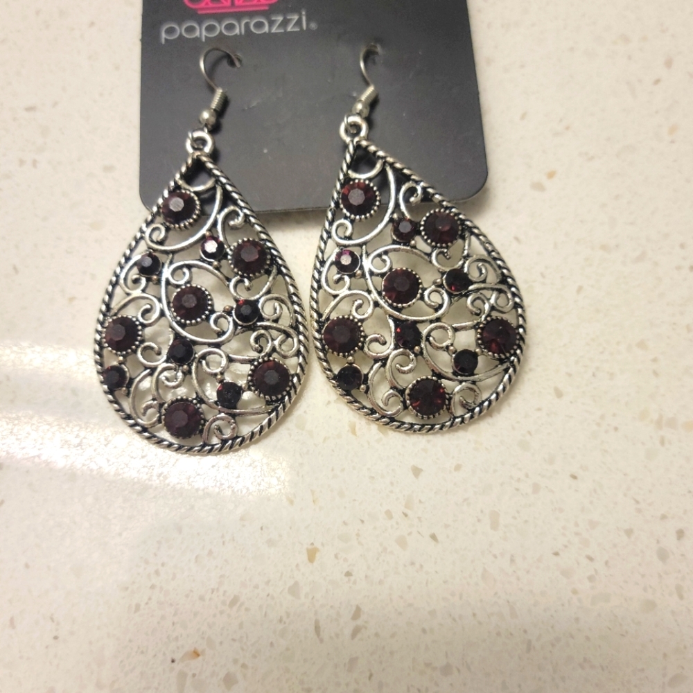 Paparazzi Silver Earrings with Garnets